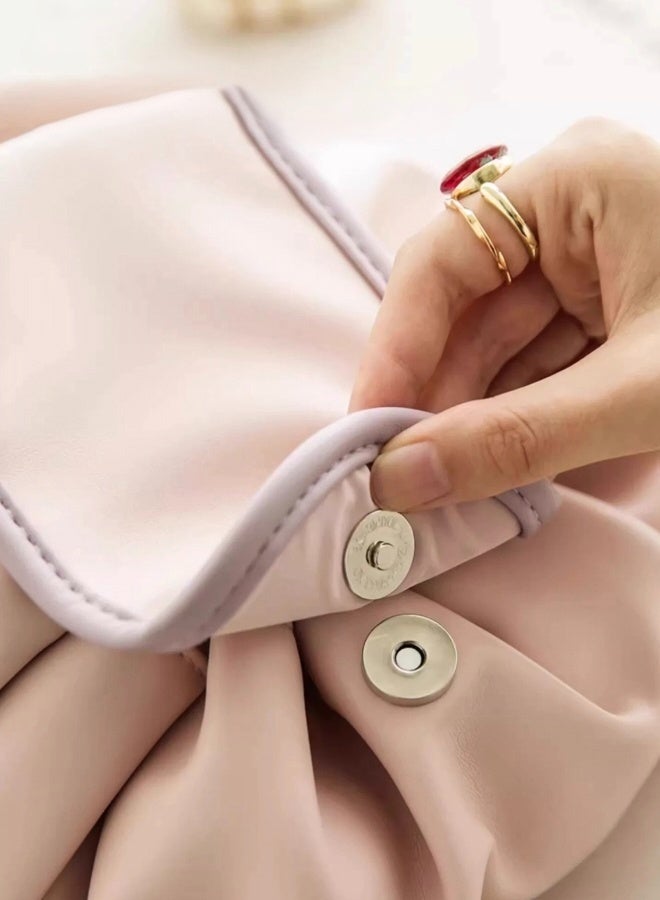 حقيبة مستحضرات تجميل برباط للنساء حقيبة أدوات الزينة للسفر لحقيبة تنظيم المكياج مع منطقة للفرشاة باللون الوردي - Image 2